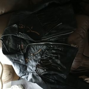 Black Leather Biker Jacket. Steer Brand.Made in USA.